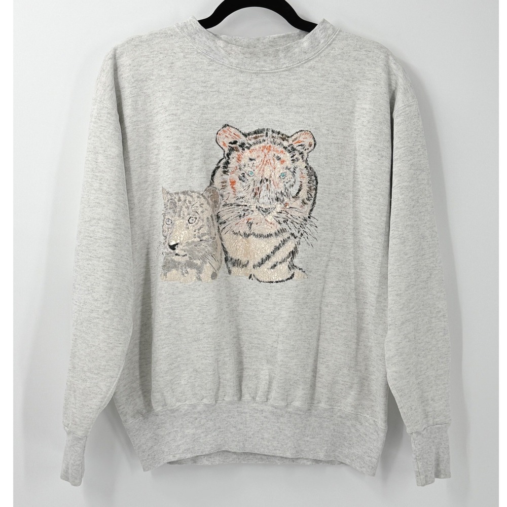 VTG 80s Boathouse Sweatshirt sz L Tiger cats Graphic Pullover Crewneck